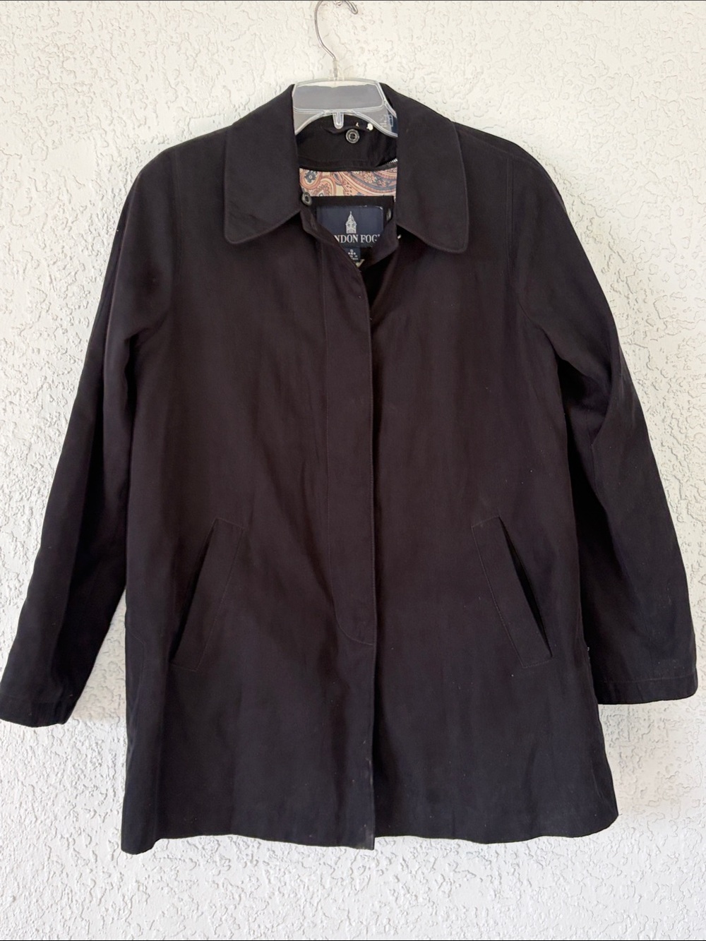 VINTAGE London Fog Black Women's Trench short Coat removable lining size S